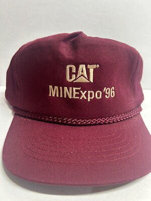 Vintage CAT MINExpo 1996 Hat Cap Snap Back Maroon Rope Trucker Equipment Expo