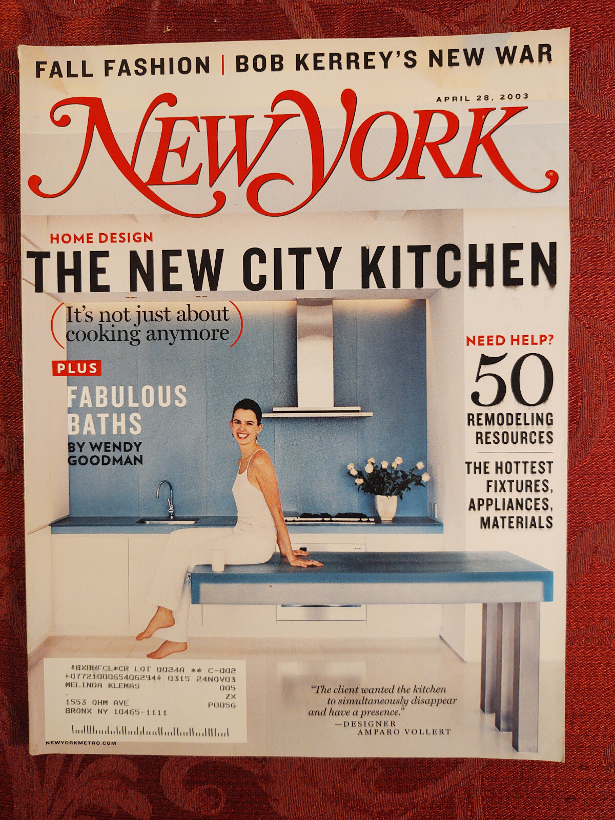 NEW YORK Magazine April 28 2003 Home Design NYC New City Kitchen Bob Kerrey NEW YORK Magazine April 28 2003 Home Design NYC New City Kitchen Bob Kerrey