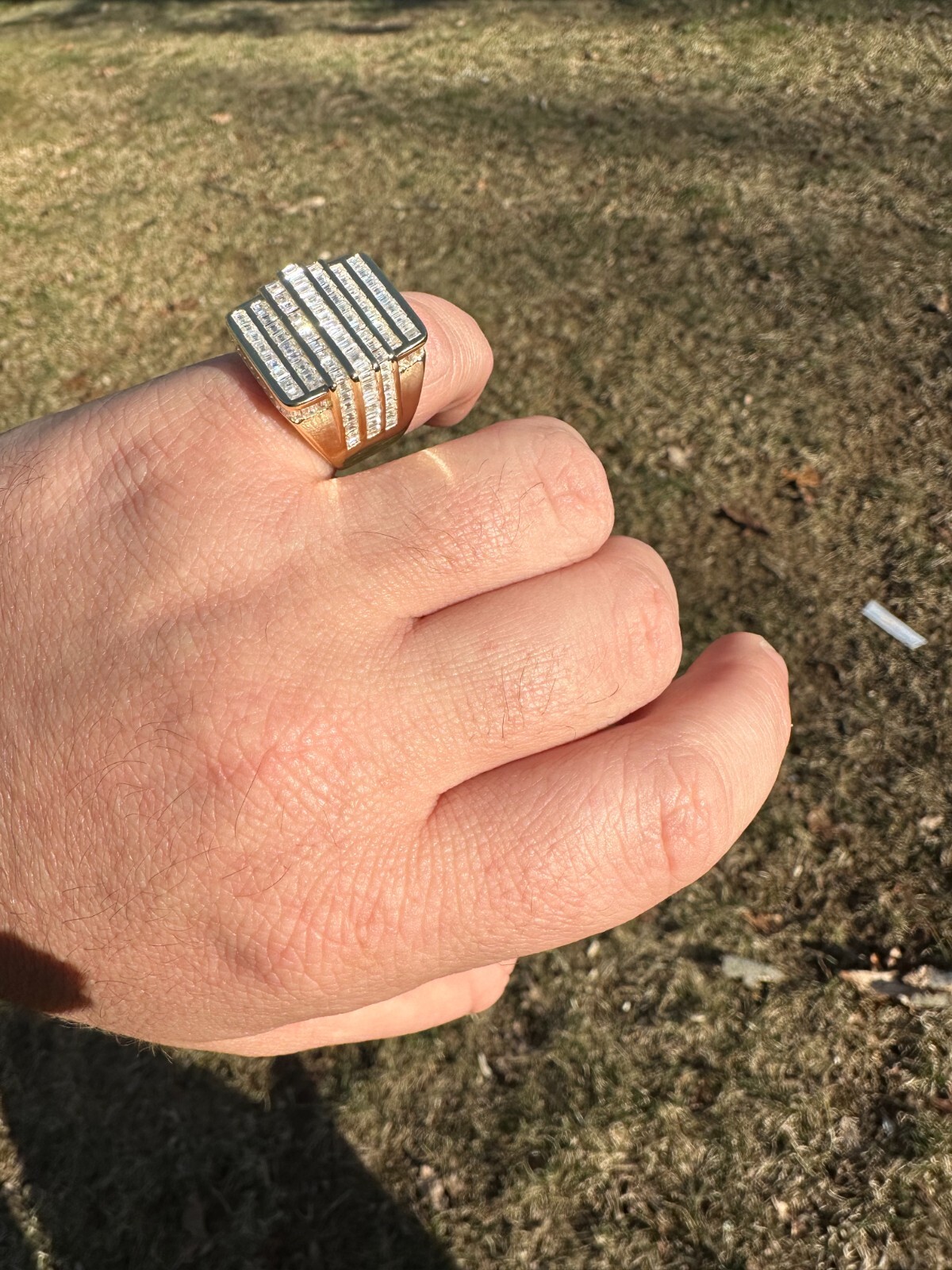 Pre-owned Pinky Moissanite Baguette Ring 14k Gold Over 925 Silver Iced Hip Hop Pass Diamond Test