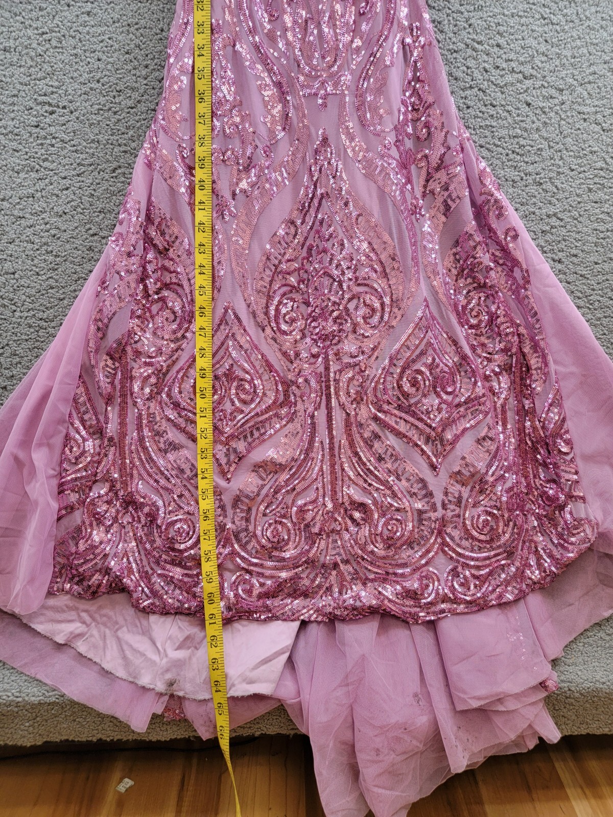 B Darlin Sequin-Pattern Floor-Sweeping Gown Juniors' 0 Dark Mauve Zip Closure - Picture 7 of 17