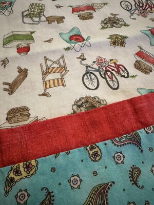 ROAM SWEET HOME Cotton Fabric CUSTOM HANDMADE Pillow Cs Camping Bicycles Cooler