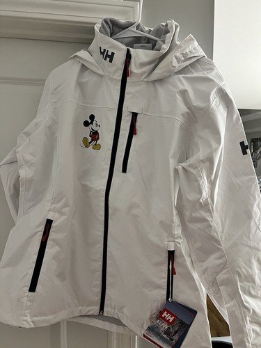 Pre-owned Helly Hansen Disney Parks  Mickey Mouse Hooded Waterproof Jacket Ladies 2xl In White