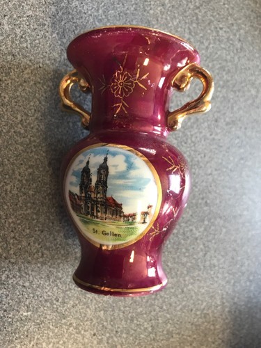 St. Gallen, Switzerland  4” vase, Souvenir, gold trim!