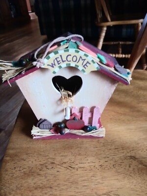 Fall Autumn Welcome Faux Decorated Wood Birdhouse  Pumpkins Corn Fence NEW