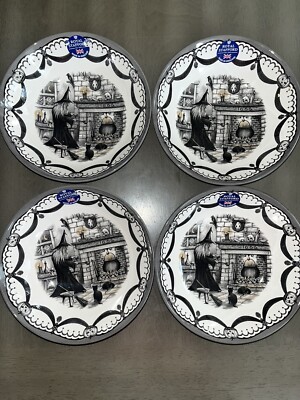 ROYAL STAFFORD HALLOWEEN HAUNTED HOUSE WITCH DESSERT SALAD BOWLS SET OF 4 CEREAL