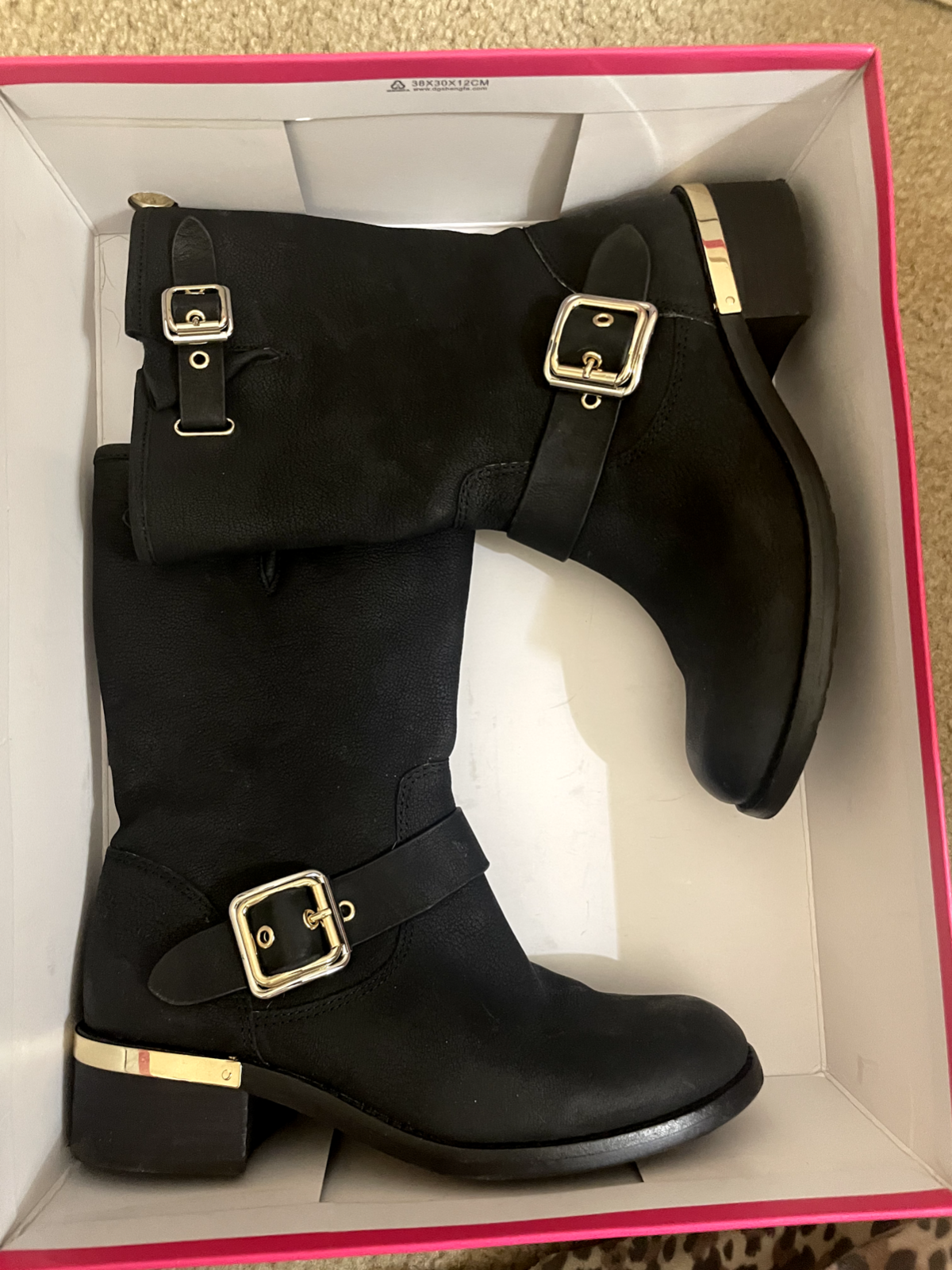 VINCE CAMUTO Windy Black Majico Chunky Leather Boot  7.5 NIB