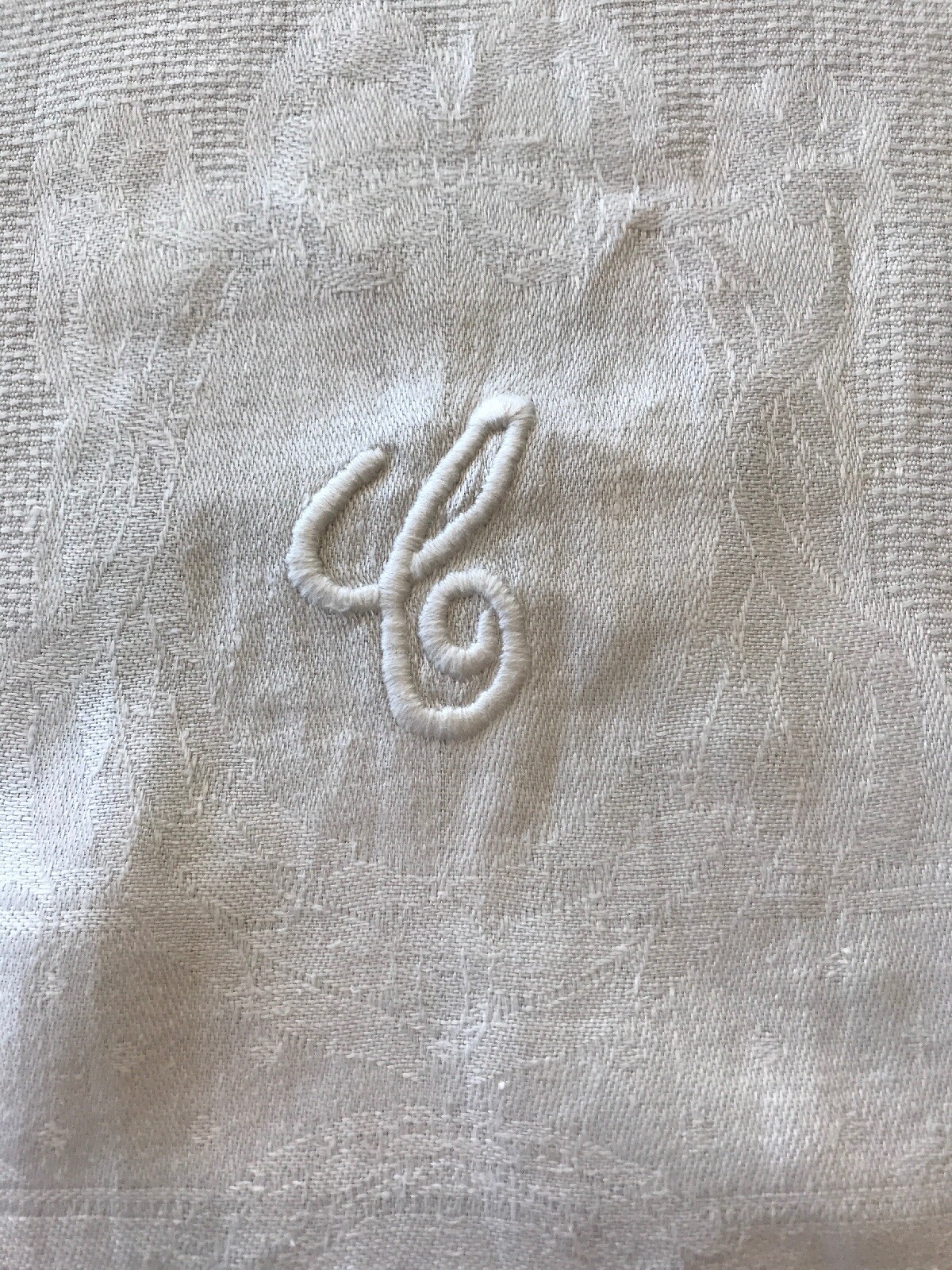 Vintage Antique Large Hand Towel, Embroidered, Monogrammed C, White, 19 x 30
