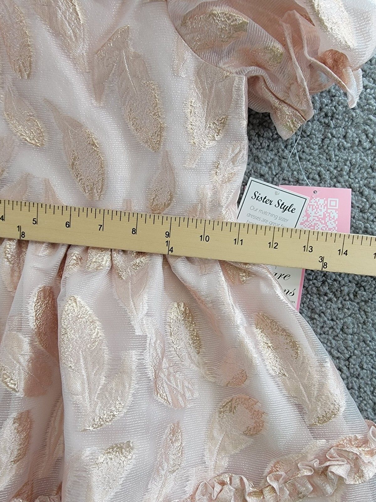 Rare Editions Puff-Sleeve Burnout Organza Dress Little Girls' 5 Blush Back Zip - Picture 7 of 16