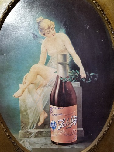 Early Vintage Schlitz Advertising Picture Sign Gurl