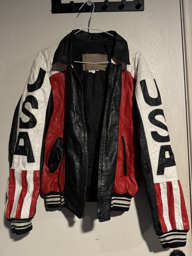 Vintage USA American Flag Jacket Med size Genuine LEATHER Vintage USA American Flag Jacket Med size Genuine LEATHER