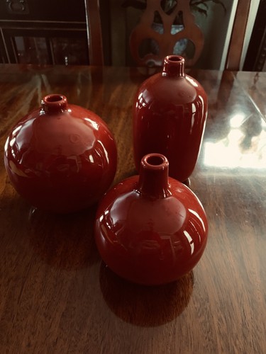 Trio of Red Ceramic Vases from Crate and Barrel -Very Good Pre-Owned Condition