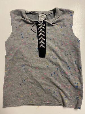 Flowers by Zoe T-SHIRT grey laced up splatter sleeveless top SAKS 9 10