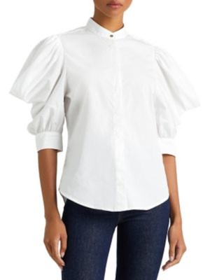 

LAUREN RALPH LAUREN Женский белый топ на пуговицах с рукавами-пуфами для работы