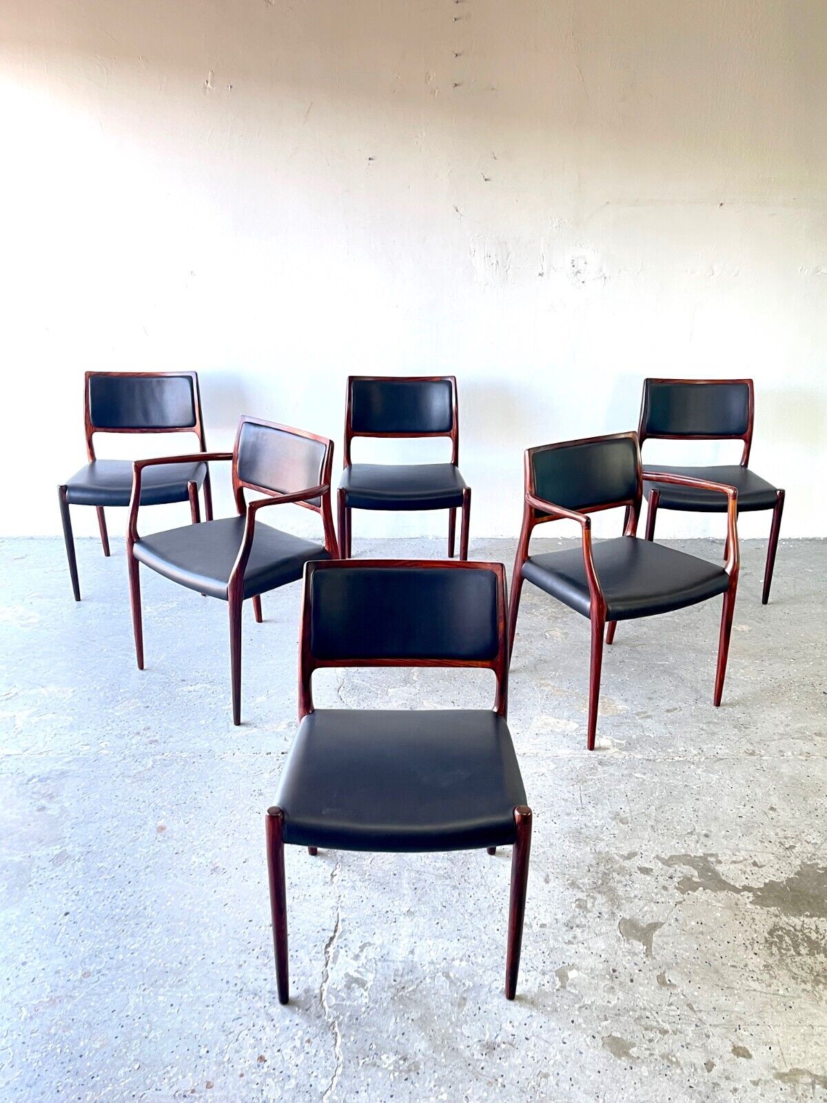 Set 6 Model 65 & 80 JL Moller Rosewood Mid Century Danish Set 6 Model 65 & 80 JL Moller Rosewood Mid Century Danish