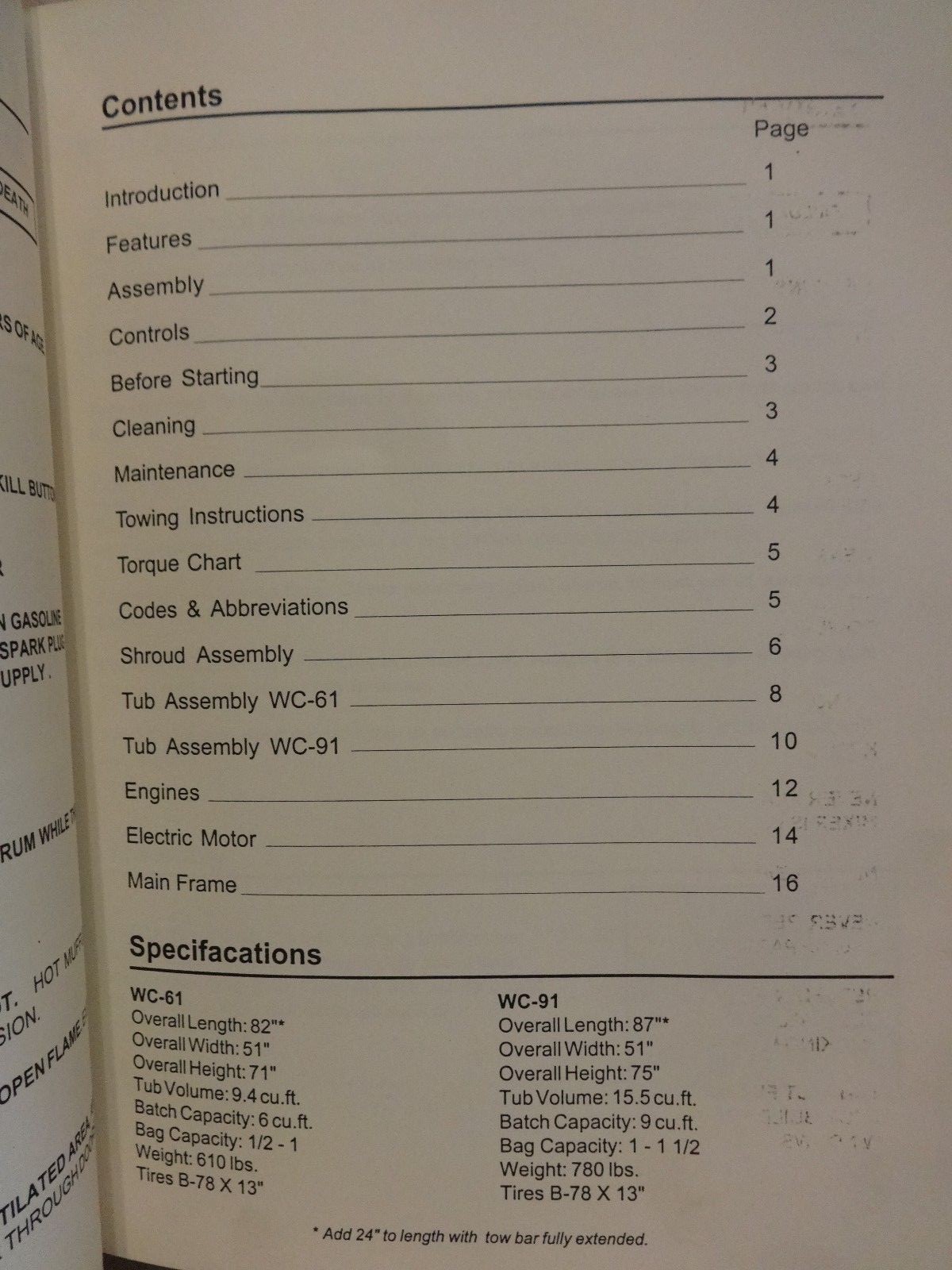 WHITEMAN CEMENT MIXER WC-61, WC-91 OWNERS AND PARTS LIST MANUAL