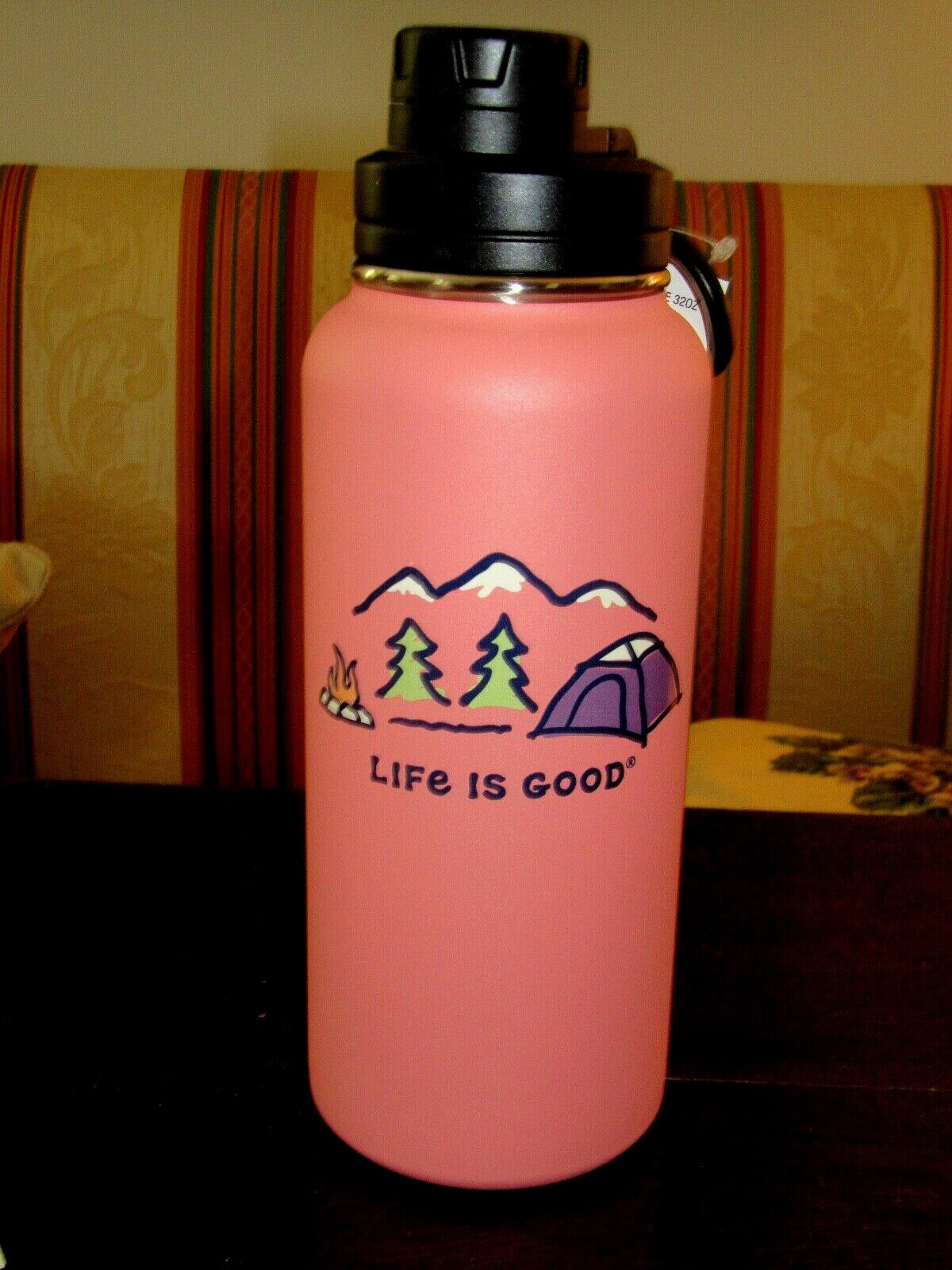 LIFE IS GOOD 32 oz WIDE MOUTH STAINLESS STEEL WATER BOTTLE