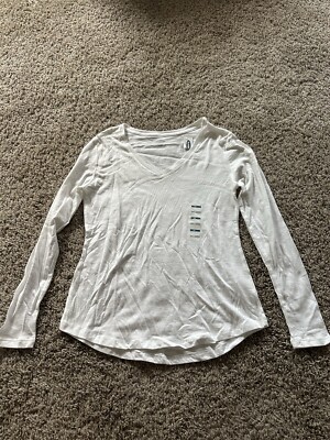 Old Navy Womens V-Neck White Long Sleeve Pull Over Shirt Size XS Basic