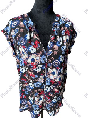 Philosophy Women's NWOT Blue Floral Cap Sleeve Blouse Size Small