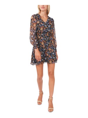 

MSK Womens Black Lined Blouson Sleeve Short Party Fit + Flare Dress Petites, Черный