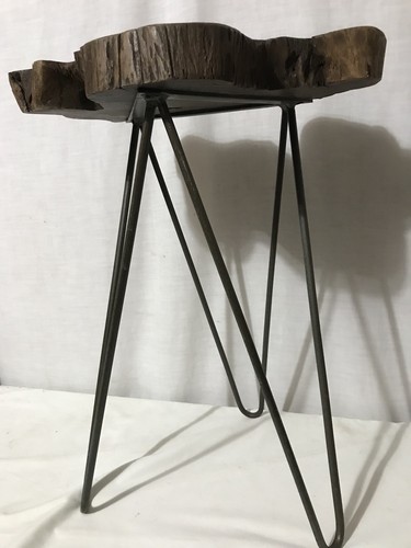 Walnut Live Edge & Wrought Iron Leg Stool
