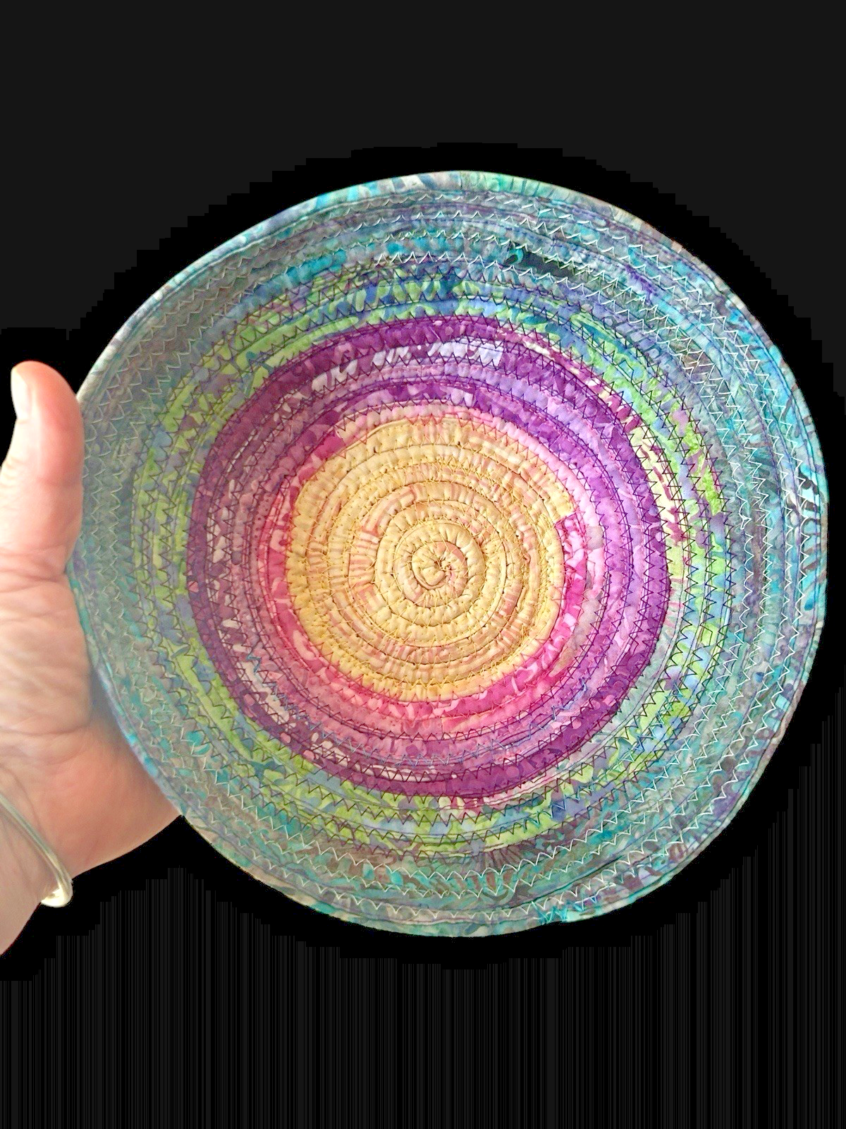 Handmade Woven Fabric Coil Rope Basket Purple Blue Multicolor 8