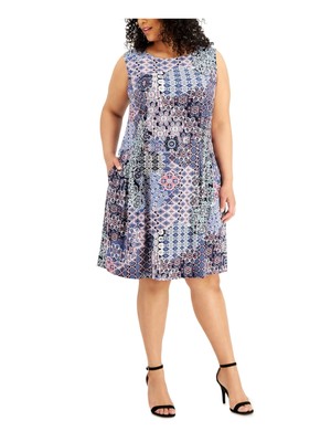CONNECTED APPAREL Womens Turquoise Elbow Sleeve Fit + Flare Dress Plus 16W