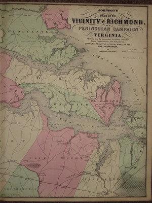 1863 RICHMOND VA PENINSULAR CIVIL CAMPAIGN WAR MAP Johnson Geography Atlas