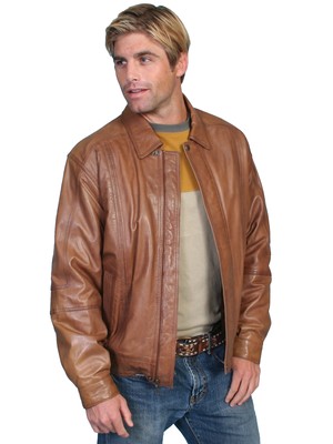 Pre-owned Scully Leather Mens Premium Lambskin Zip Front Jacket Cognac Soft In Brown