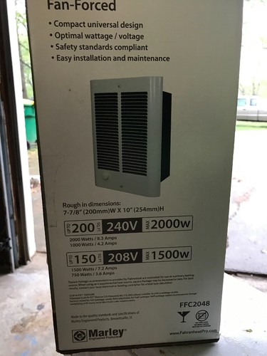 NEW FAHRENHEAT FFC2048 FAN FORCED WALL ELECTRIC HEATER 208/240V