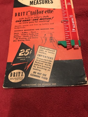 Vintage 1950 Dritz Tailor-ette Ruler on Original Store Display Card.