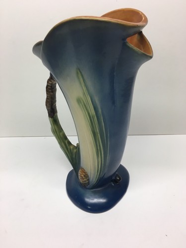 Rare Blue Roseville Pottery Pinecone Ewer Pitcher HTF 485-10