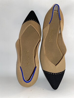 Rothy's Point Amber Golden Mustard Black Toe Women's Shoe Flats Loafers 9 New 