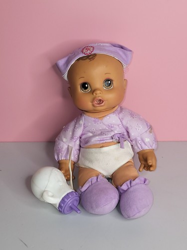 Baby Alive Doll  Newborn 2007 Brown Hair Purple Outfit With 