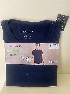 Livergy Men s Blue Pure Organic Cotton T-Shirt Size Large 42/44