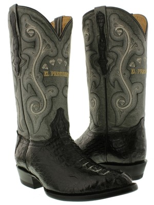 Pre-owned El Presidente Mens Real Black Crocodile Western Hornback Leather Cowboy J Toe Rodeo Boots