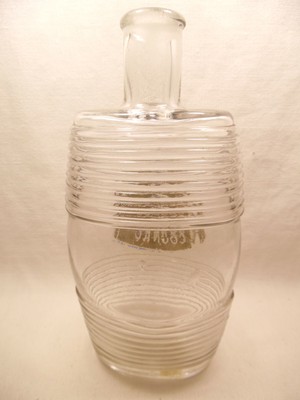 DUBOIS FRÈRES & CAGNION HAND BLOWN COGNAC BOTTLE CLEAR RIBBED BARREL LIKE 1785