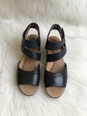 Rockport Cobb Hill Women's Abbott 2 Pc Cuff Black Leather Sandal Size 6