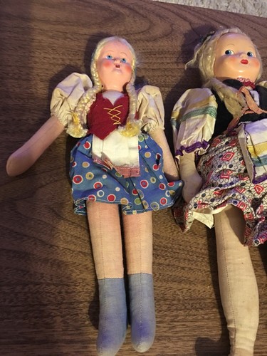 Lot Of 7 Vintage German Swiss Composition Cloth Body Dolls