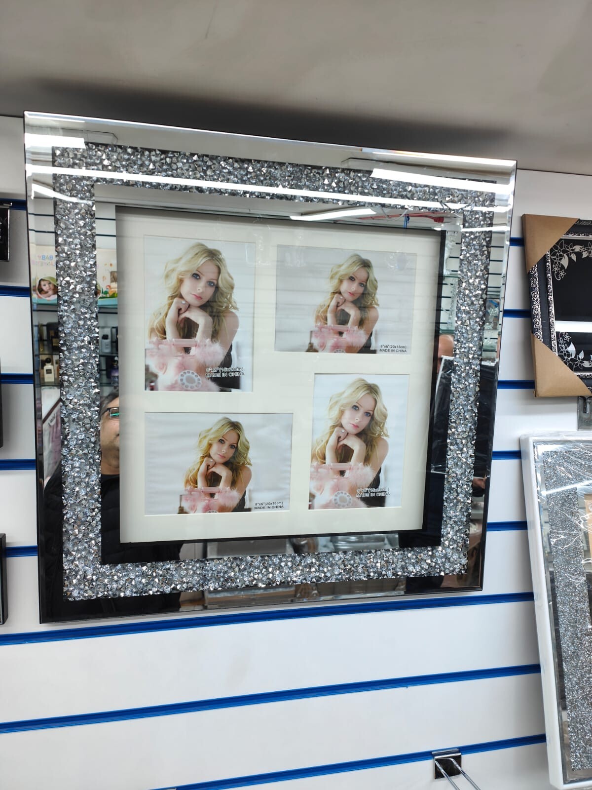 Diamond Crush Crystal Sparkly 4 Picture Photo Wall Frame Silver