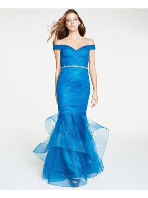 

GLAMOUR BY TERANI COUTURE Женское бирюзовое платье-русалка с короткими рукавами для подростков  лет, Teal