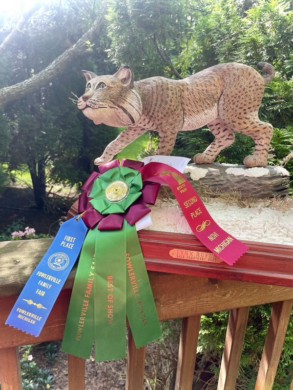 Bobcat Wood Carving -Hand Carved Half Sized Award Winning.