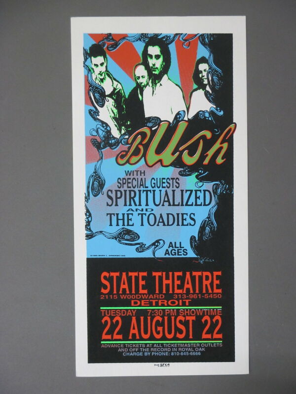 Bush Silkscreen Concert Handbill Detroit 8/22 Mark Arminski ORIGINAL