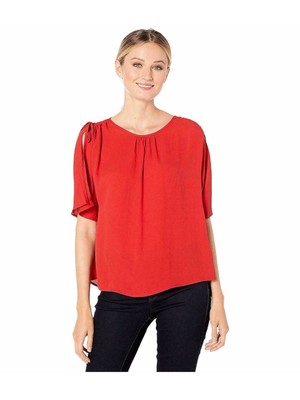 

VINCE CAMUTO Женская красная блузка с рукавами 3/4 и круглым вырезом Размер, Красный