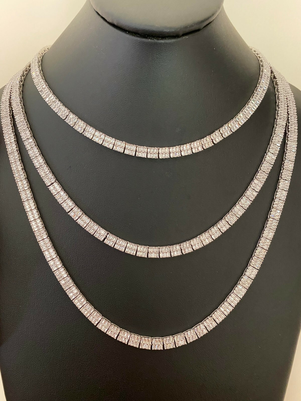 Pre-owned Silver Solid 925 Sterling  Baguette Tennis Chain Iced Cz Necklace 5mm Hip Hop