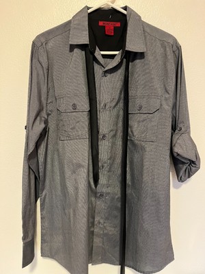 MONTAGE LARGE MEN'S LIGHTER GRAY COLOR LONG SLEEVES SHIRT W/ BLACK NECKTIE - NWT