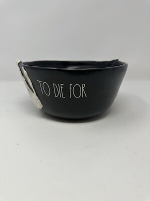 Rae Dunn Halloween TO DIE FOR Skeleton Serving Bowl Matte Black & White 9  NEW