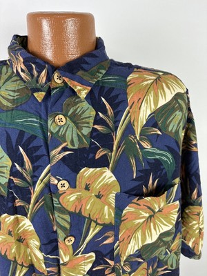 Vintage ME Sport Hawaiian Shirt Men 2XL Tight Leaf Print Aloha Tiki Beach Rayon