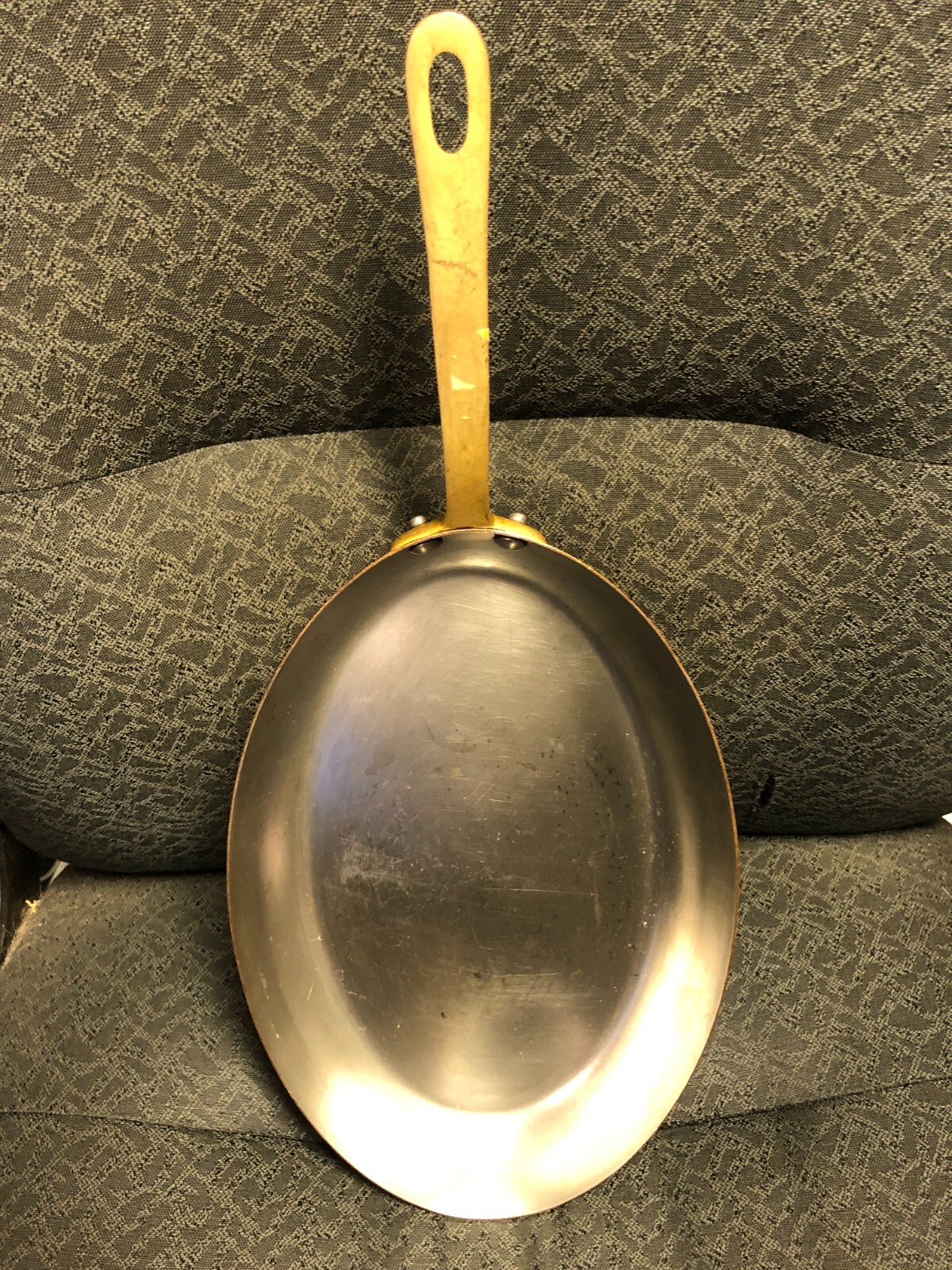 Vintage Mauviel 1830 Copper Stainless Oval Frying Pan Brass Handle, Made France Vintage Mauviel 1830 Copper Stainless Oval Frying Pan Brass Handle, Made France