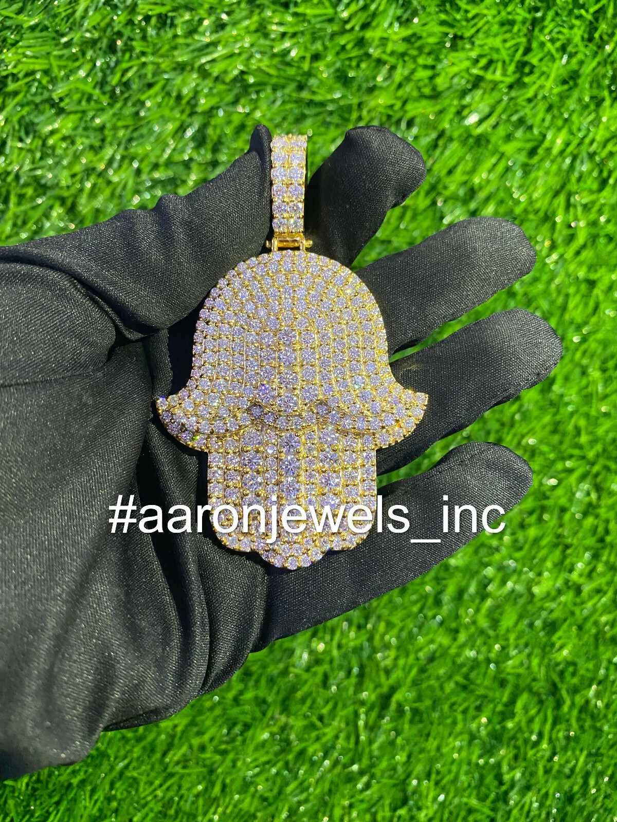 Pre-owned Handmade Men's Classic Hamsa Pendant Silver Natural 20.89ct Moissanite Vvs1 Passes Tester In White/colorless