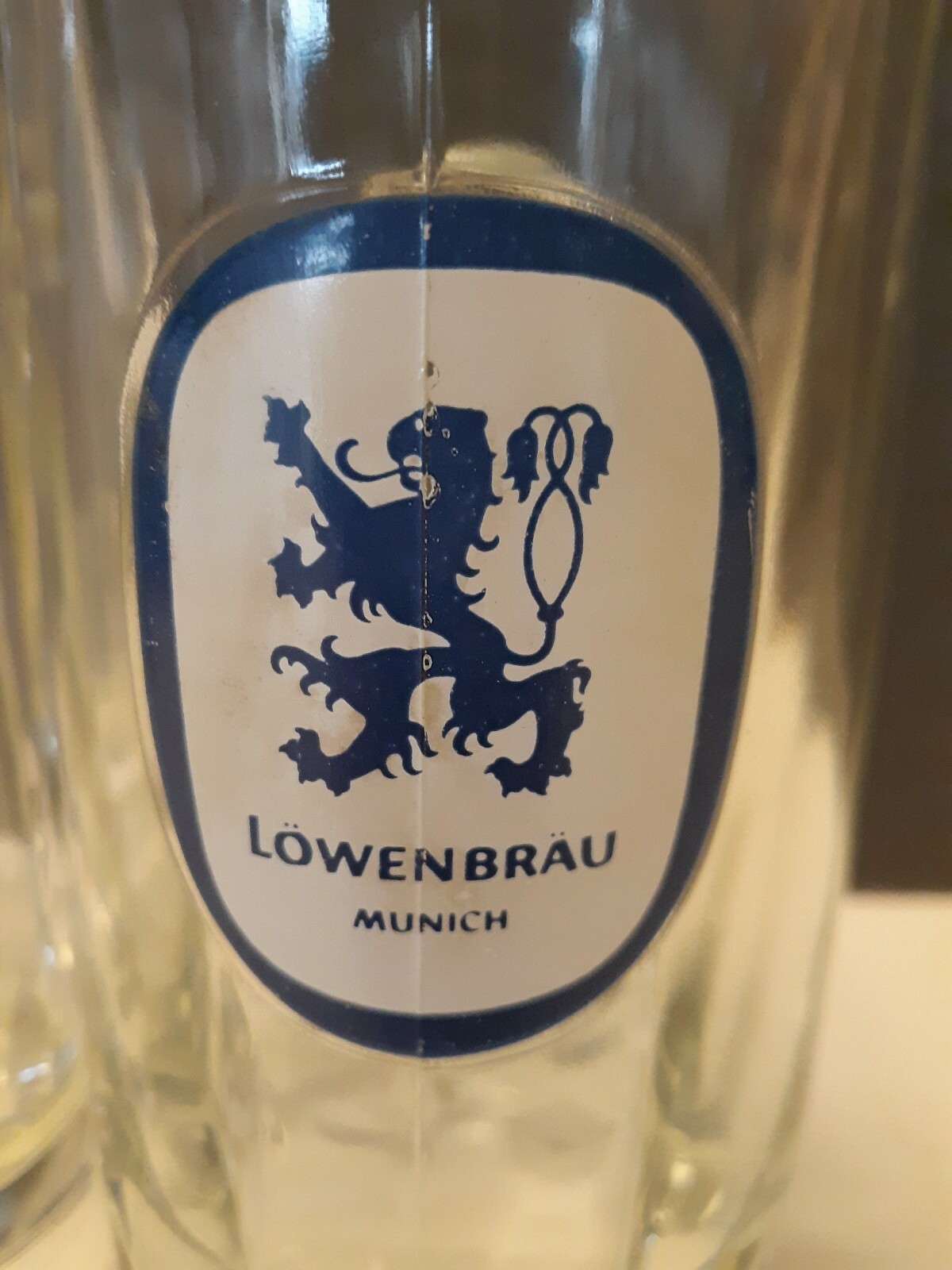 Lot 2 Vtg Lowenbrau Munich Heavy Glass Beer Stein Mug Tankard 6.5